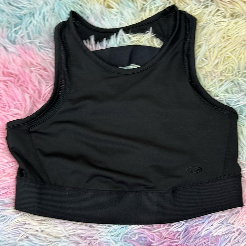 Champion Pure Black Fitted Sports Bra Mesh Detail S